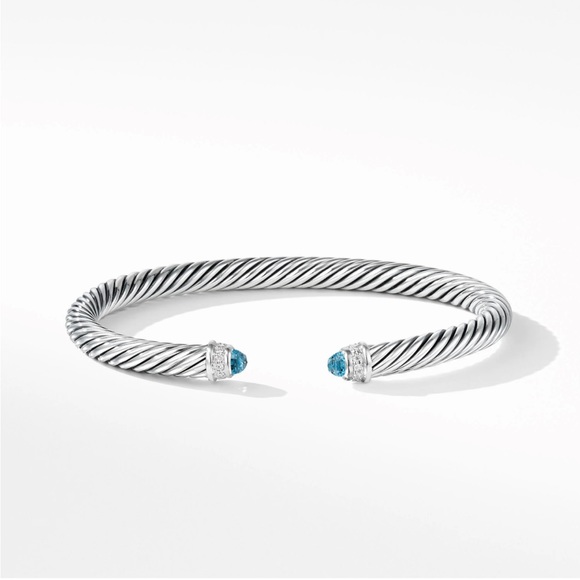 David Yurman Cable Classics Bracelet Sterling Silver Blue Topaz & Pavé Diamonds - Picture 1 of 9